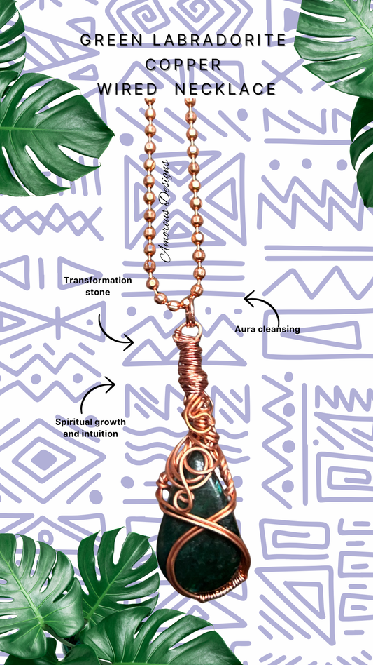 Green Labradorite Copper Wired Necklace