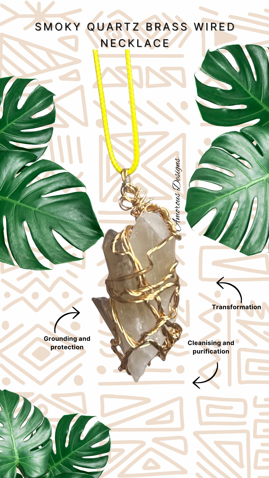 Smoky Quartz Brass Wired Necklace