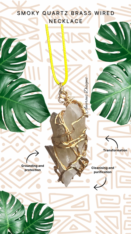 Smoky Quartz Brass Wired Necklace