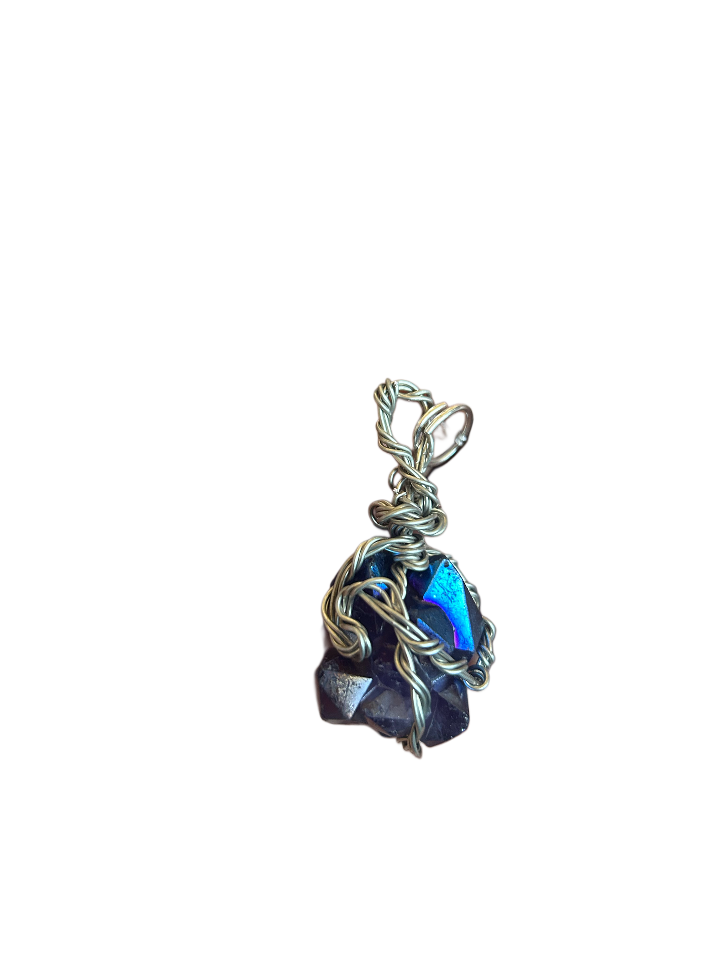 Titanium Coated Amethyst Silver Wired Pendant