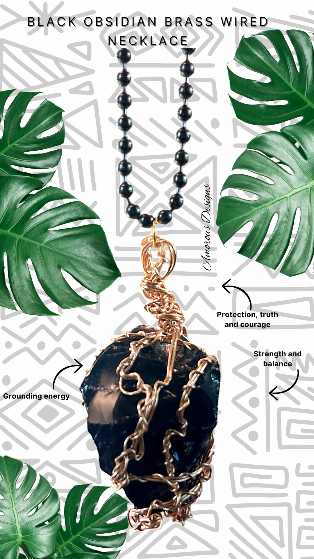 Black Obsidian Brass Wired Necklace