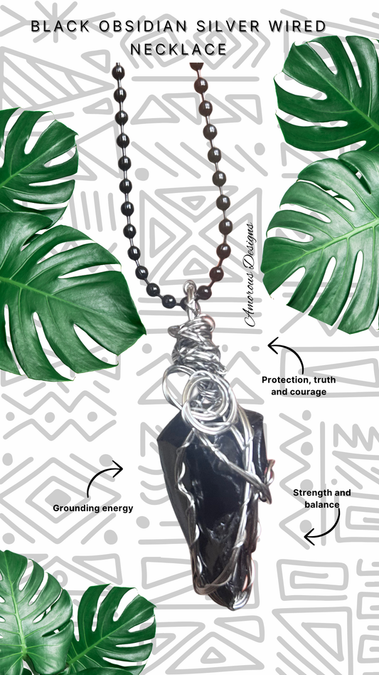 Black Obsidian Silver Wired Necklace