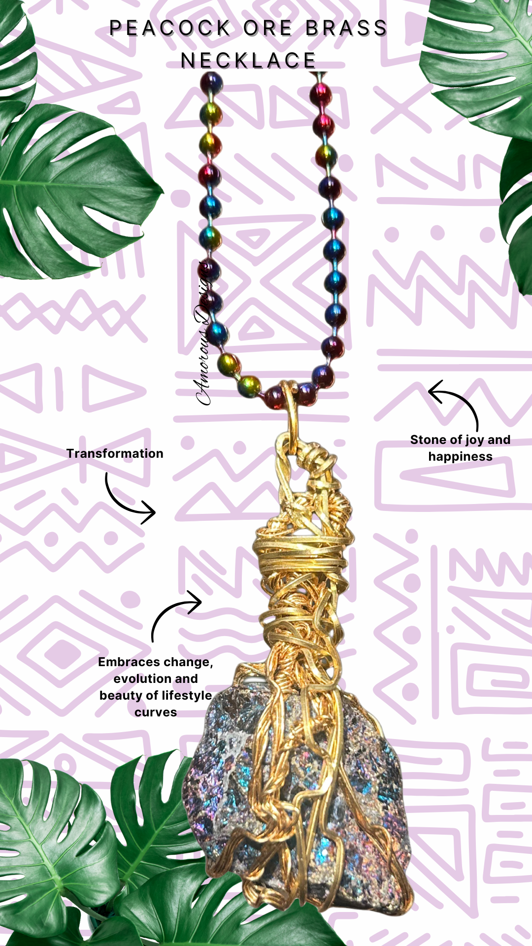 Peacock Ore Brass Wired Necklace