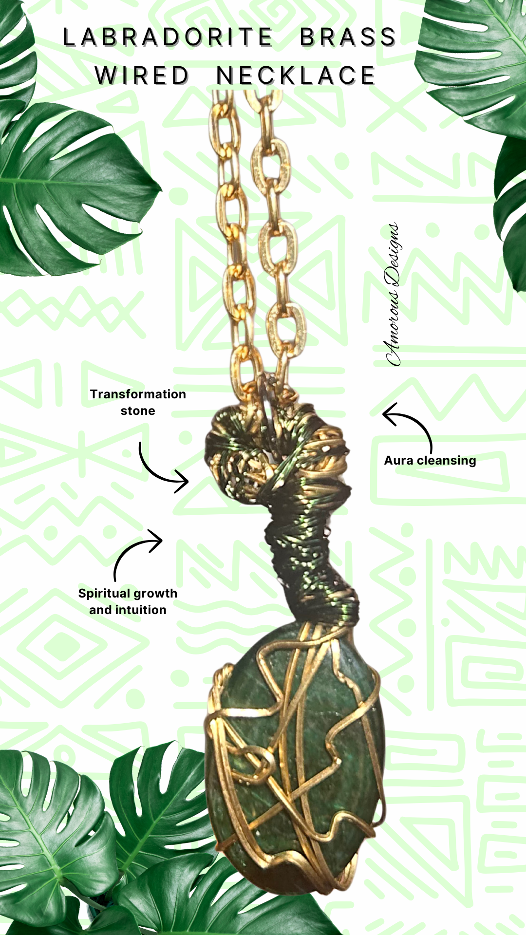 Green Labradorite Brass Necklace