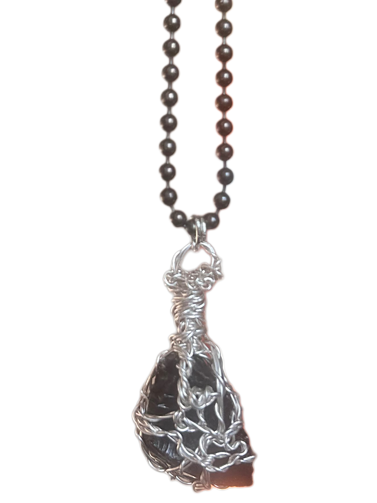 Black Obsidian Silver Wired Necklace