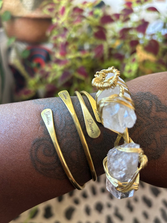 Divine Goddess Clear Quartz Brass Cuff Set