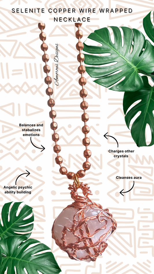Selenite Copper Wired Heart Necklace 06
