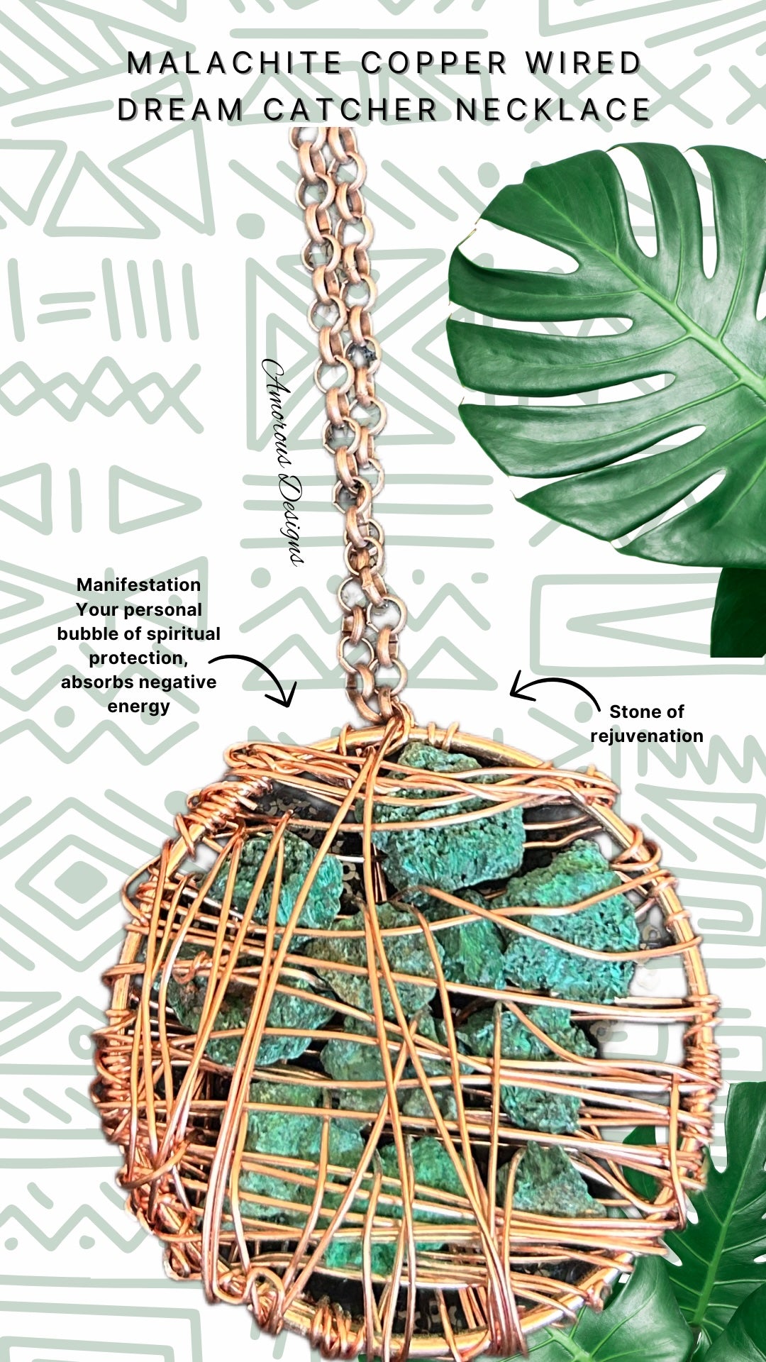 Malachite Copper Dream Catcher Necklace